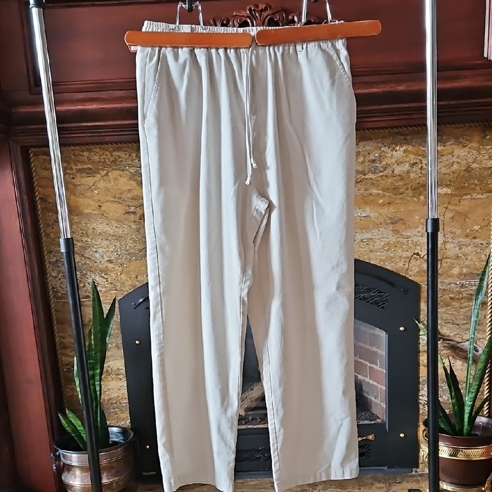 COOFANDY Men's Linen Blend Beach Pants Off-White Drawstring Cream Size XL